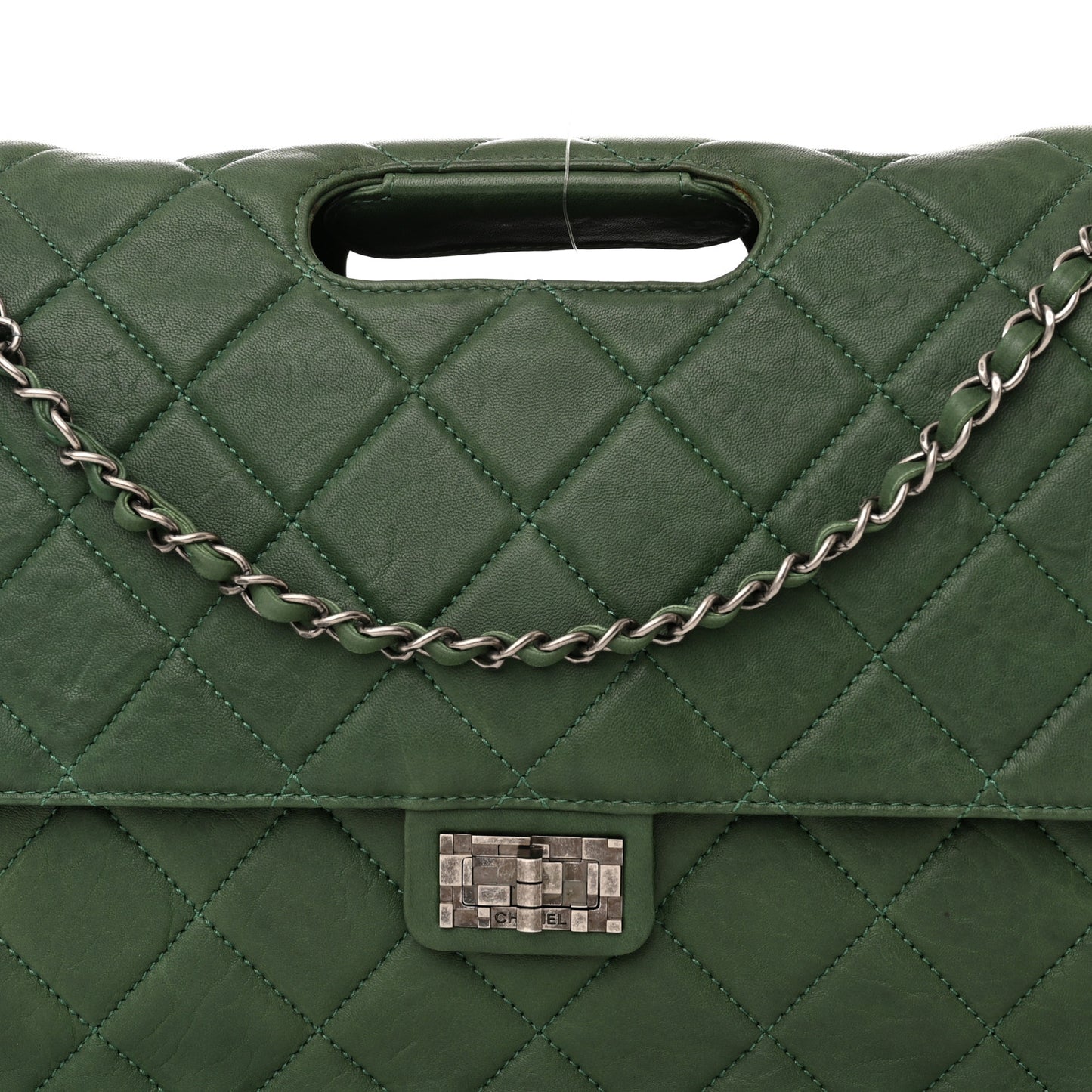Washed Lambskin Quilted Maxi Take Away Flap Green
