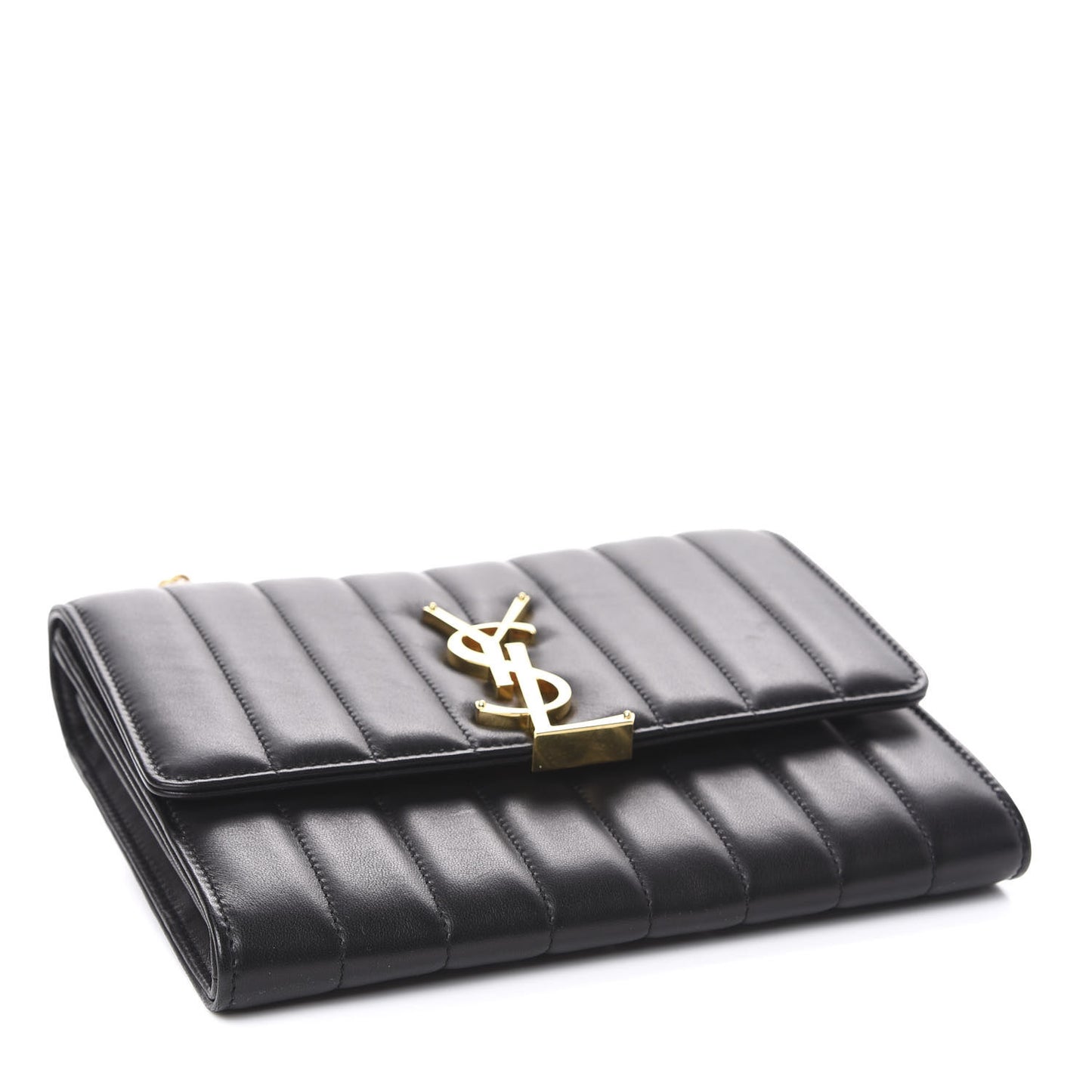 Lambskin Matelasse Monogram Vicky Chain Wallet Black