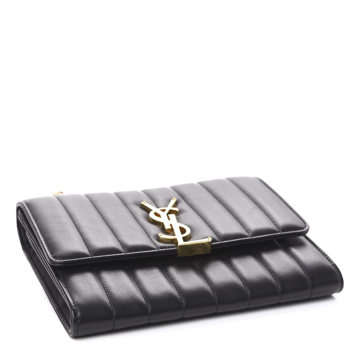 Saint Laurent Lambskin Matelasse Monogram Vicky Chain Wallet Black 4 of 11