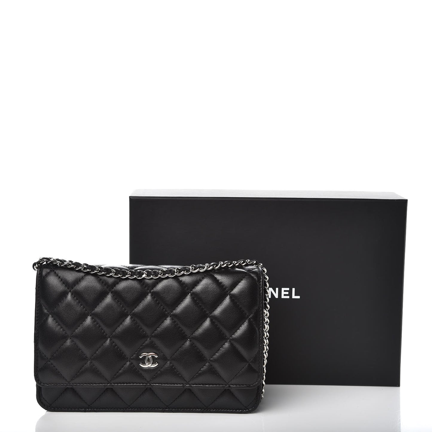 Lambskin Quilted Wallet On Chain WOC Black