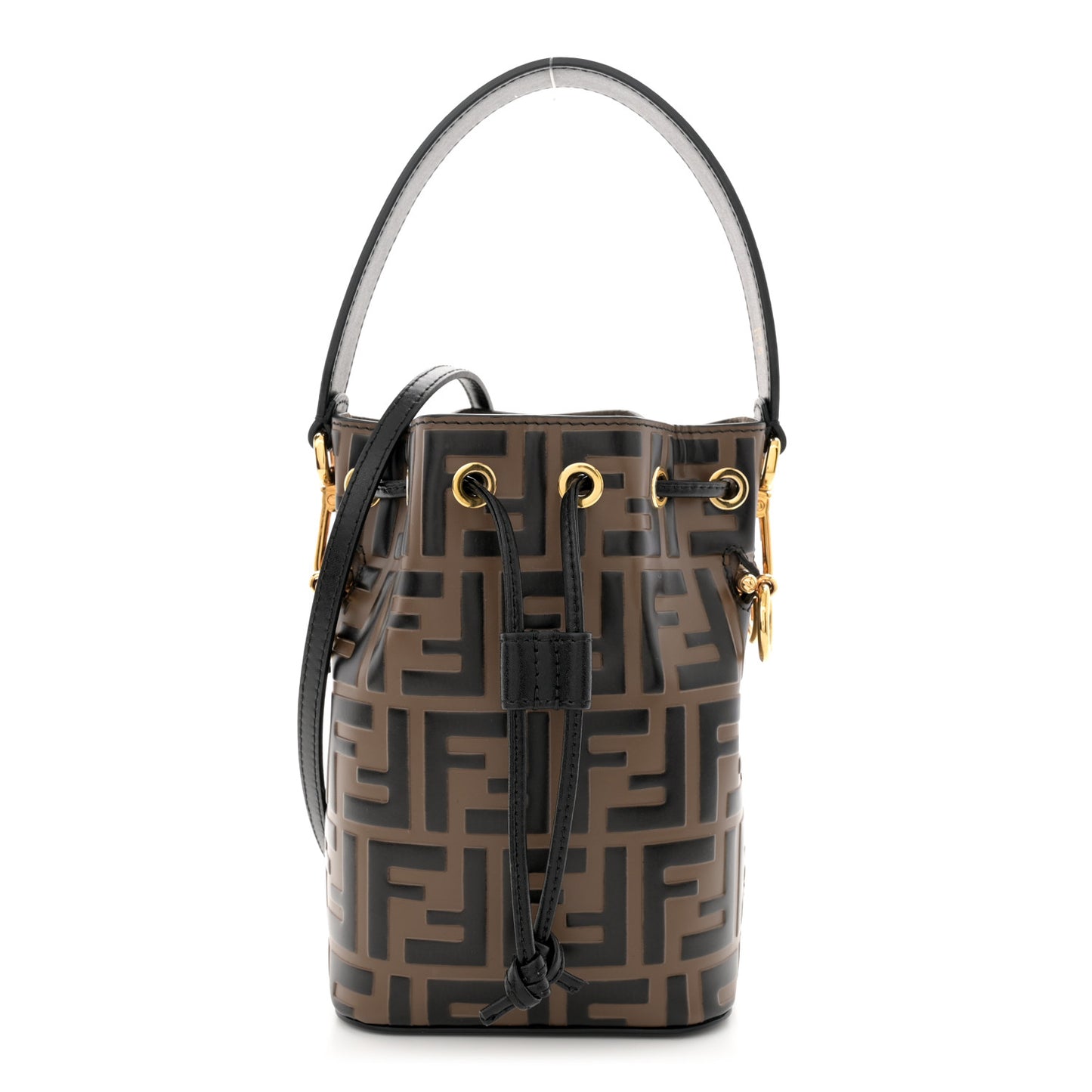 Vitello Liberty F is Fendi Bi-Color FF 1974 Embossed Mini Mon Tresor Bucket Bag Maya Black
