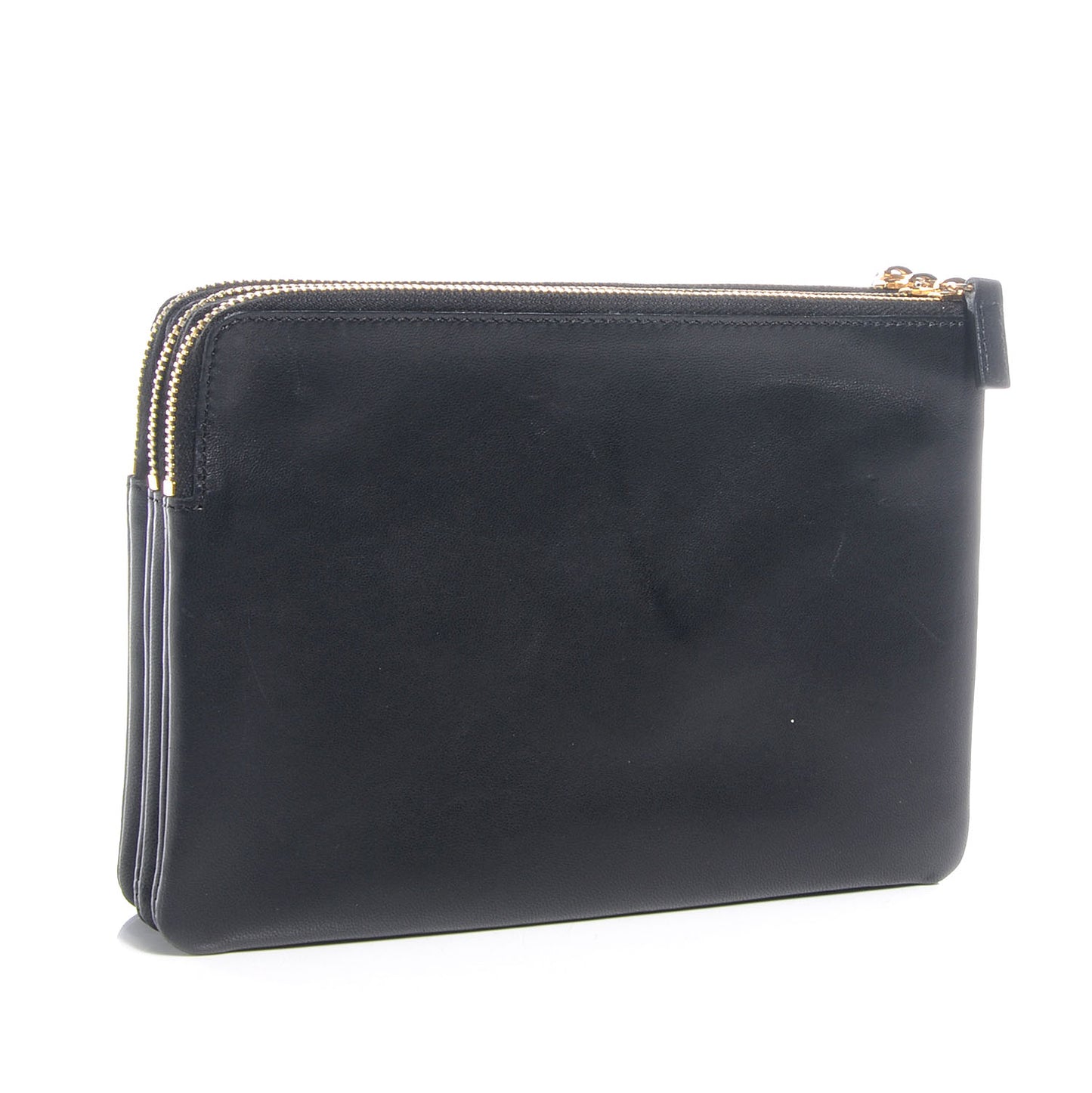 Leather Solo Large Trio Cosmetic Pouch Black