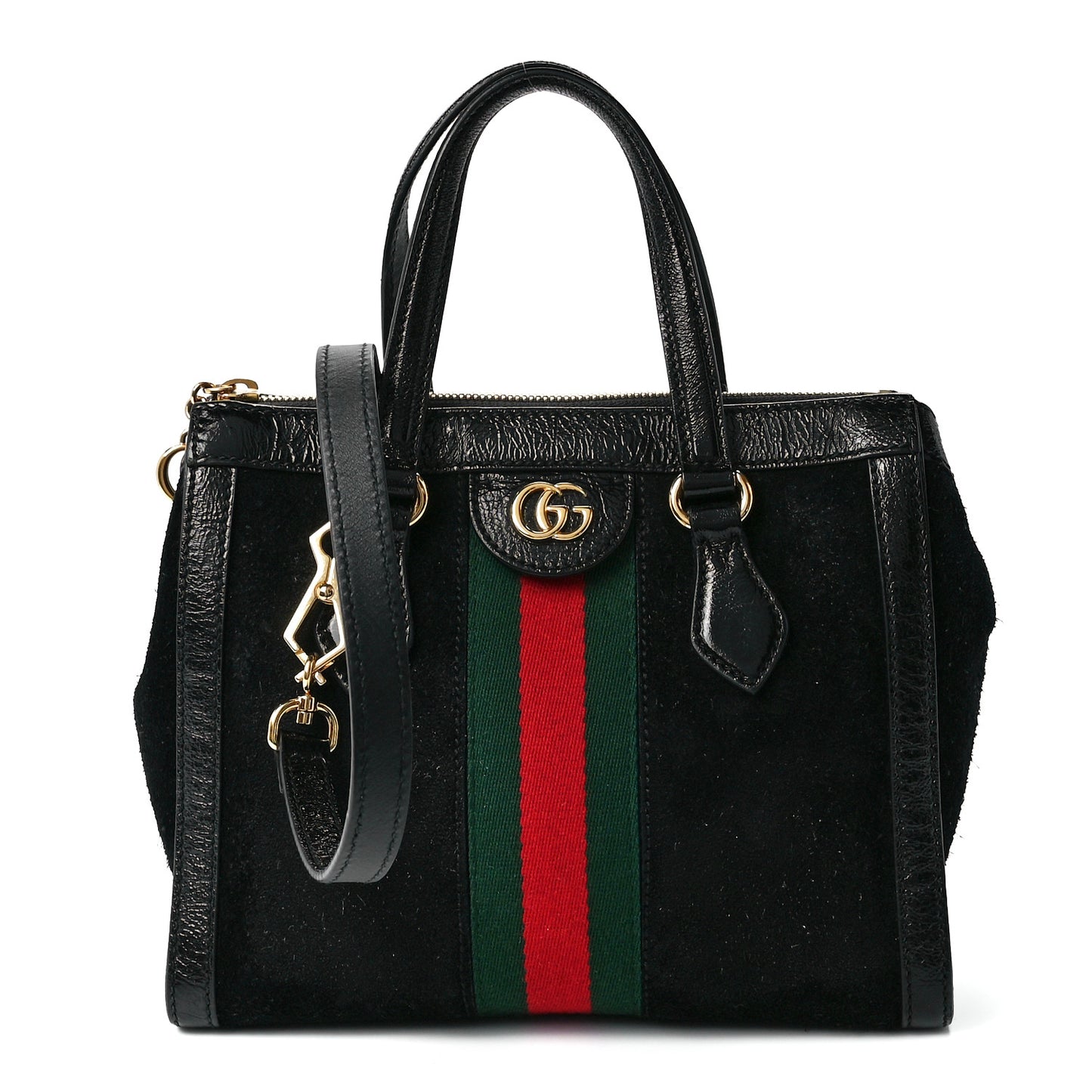 Suede Patent GG Web Small Ophidia Tote Bag Black