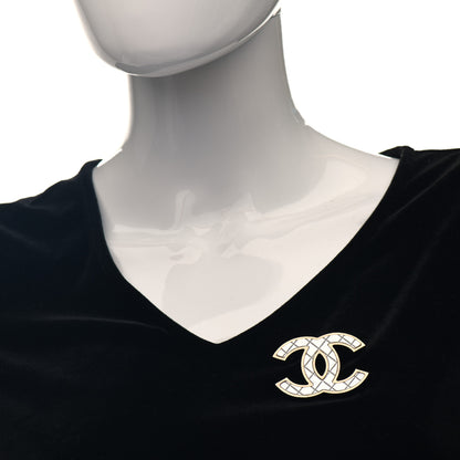 Chanel Metal Quilted CC Brooch Silver Gold 2 of 4