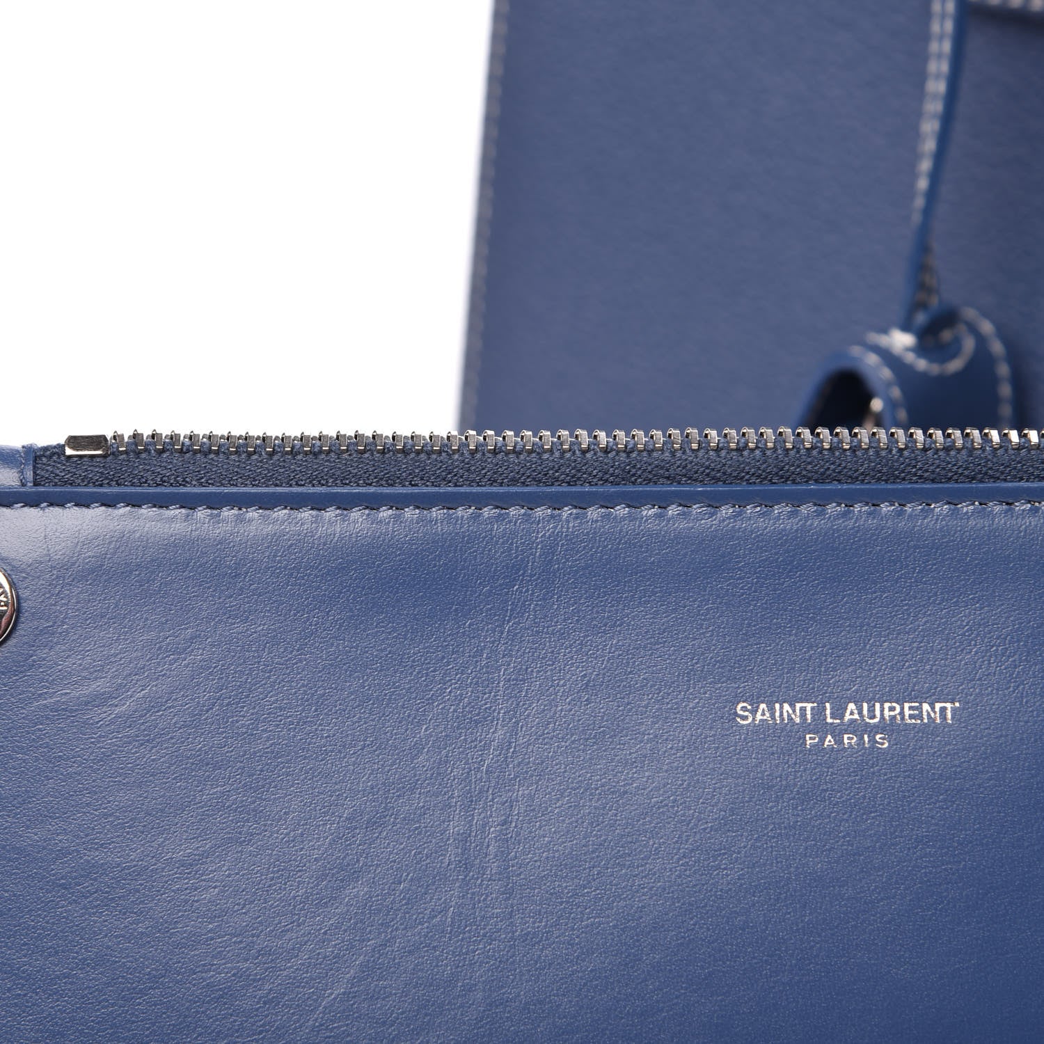 Saint Laurent Grained Calfskin Topstitch Baby Sac De Jour Denim 12 of 15