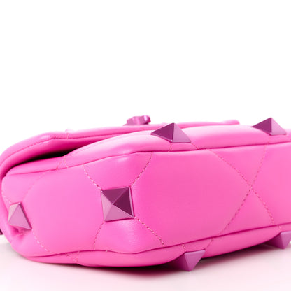 Valentino Garavani Nappa Lacquer Monochrome Small Roman Stud Shoulder Bag Pink PP 9 of 10