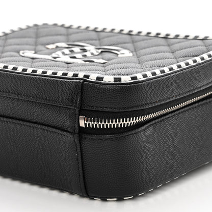 Chanel Caviar Quilted Striped Medium CC Filigree Vanity Case Black White 10 of 10