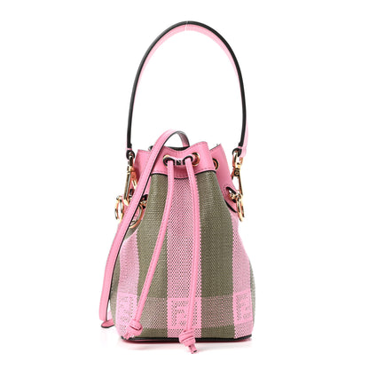 Fendi Raffia Vitello Seta F is Fendi Pequin Gingham Woven Mini Mon Tresor Bucket Bag Military Rosa Lollypop 1 of 9