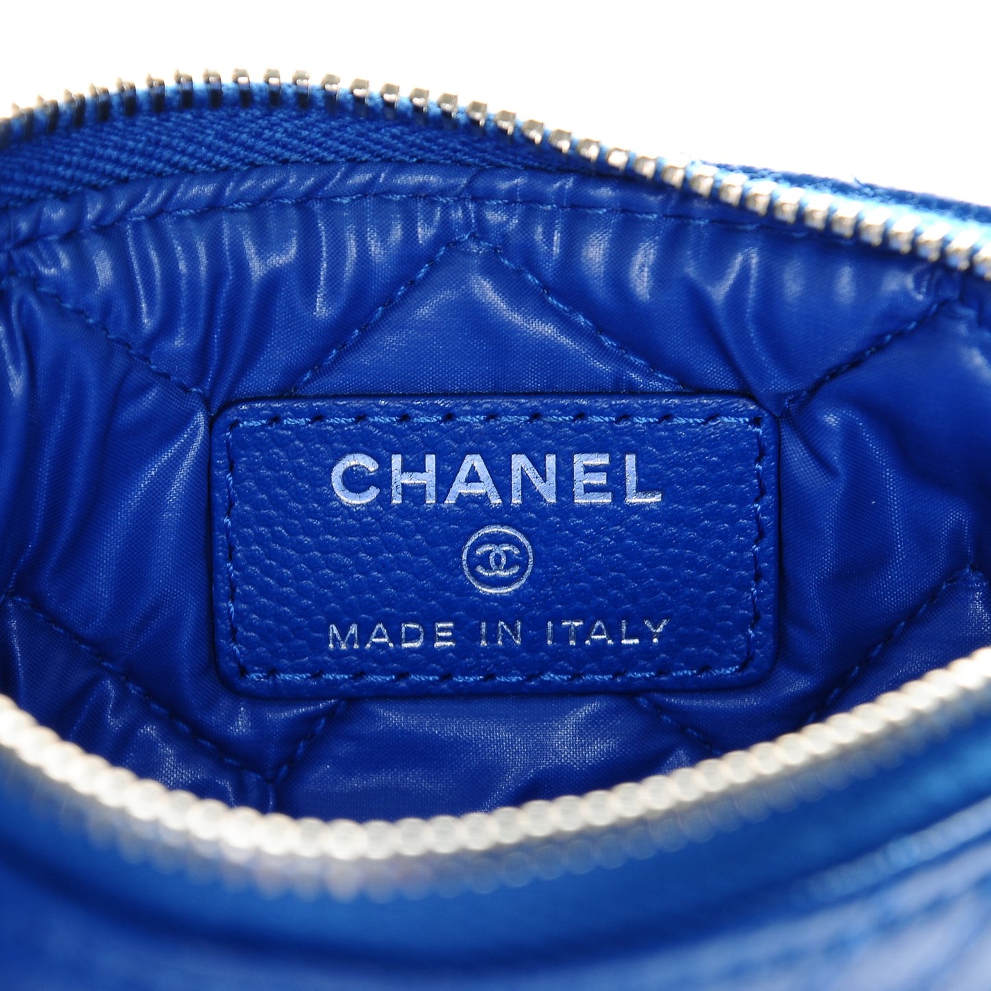 Caviar Chevron Quilted Small Cosmetic Case Blue