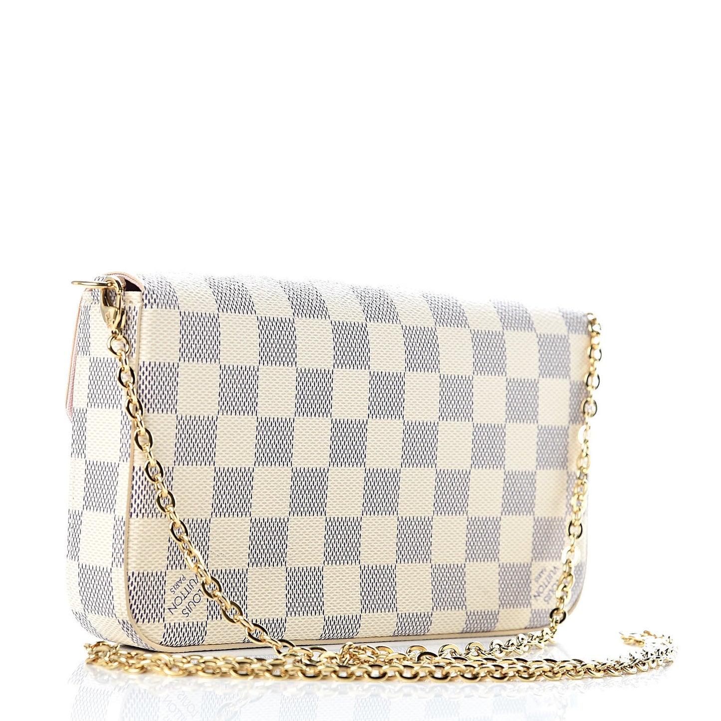 Damier Azur Pochette Felicie Chain Wallet Rose Ballerine