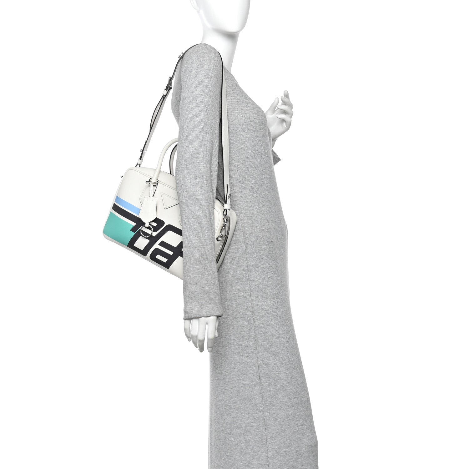 Prada City Calfskin Racing Logo Bowler White Black 2 of 9