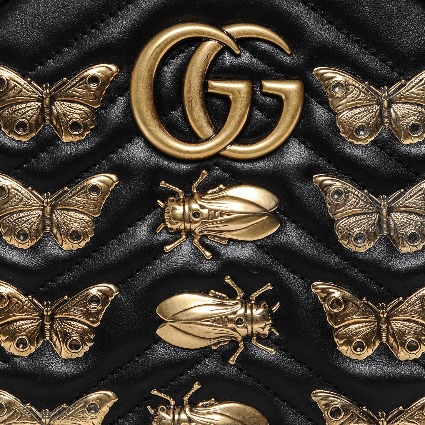 Calfskin Matelasse Animal Studs GG Marmont Dome Backpack Black