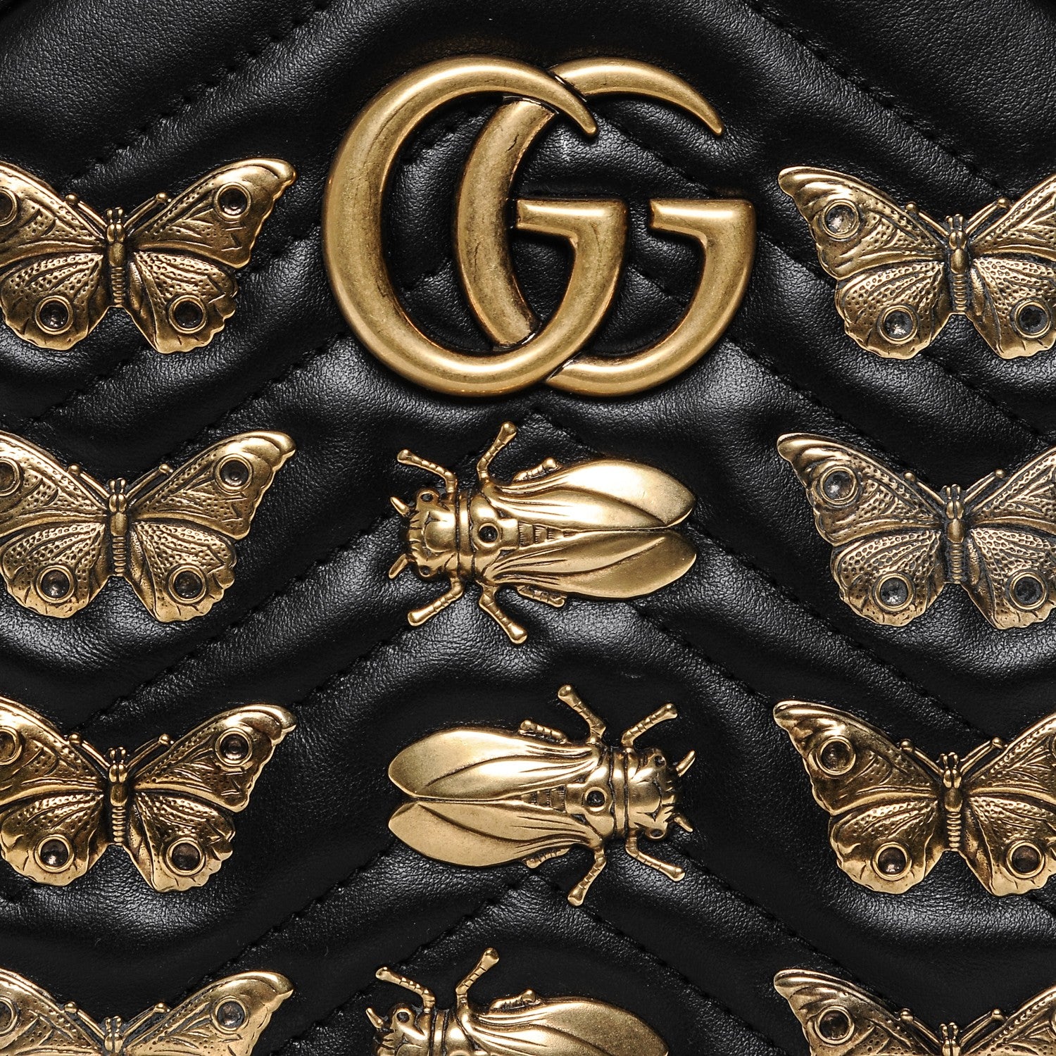 Gucci Calfskin Matelasse Animal Studs GG Marmont Dome Backpack Black 5 of 8