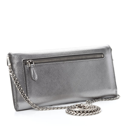 Prada Metallic Saffiano Triangle Mini Crossbody Bag Cromo 3 of 11