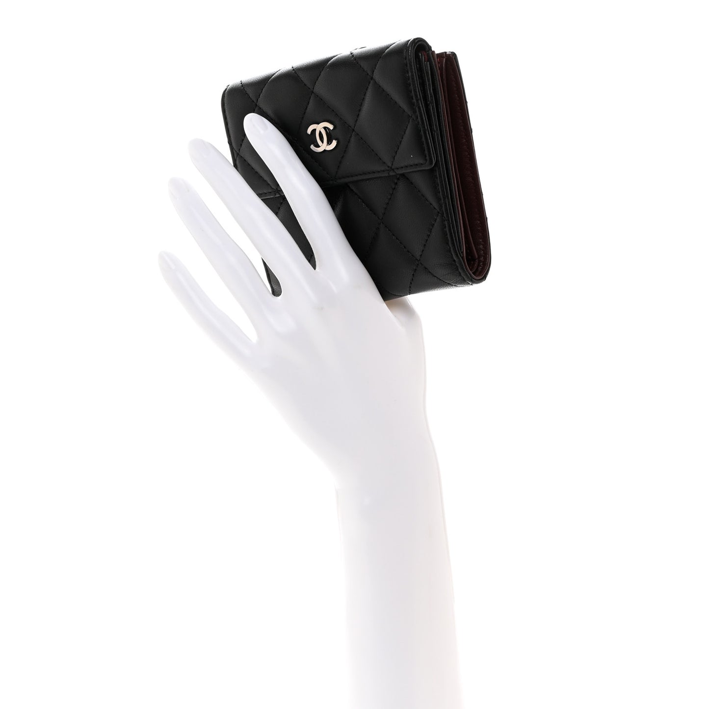 Lambskin Quilted Compact French Flap Wallet Black
