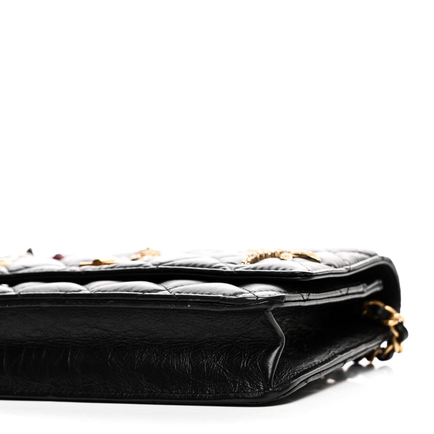 Aged Calfskin Quilted Lucky Charms 2.55 Reissue Wallet On Chain WOC Black