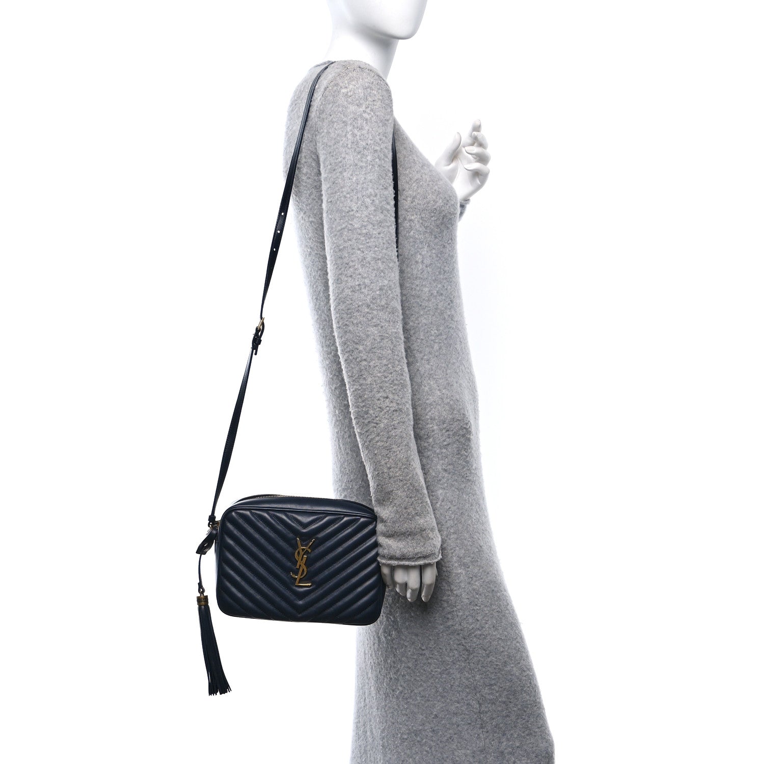 Saint Laurent Calfskin Matelasse Monogram Lou Camera Bag Navy 2 of 9
