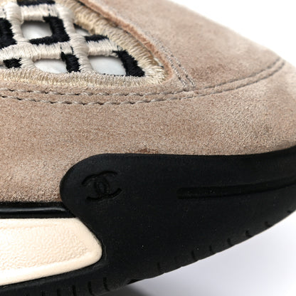 Chanel Suede Calfskin Embroidered CC Sneakers 37.5 Beige Black 13 of 14