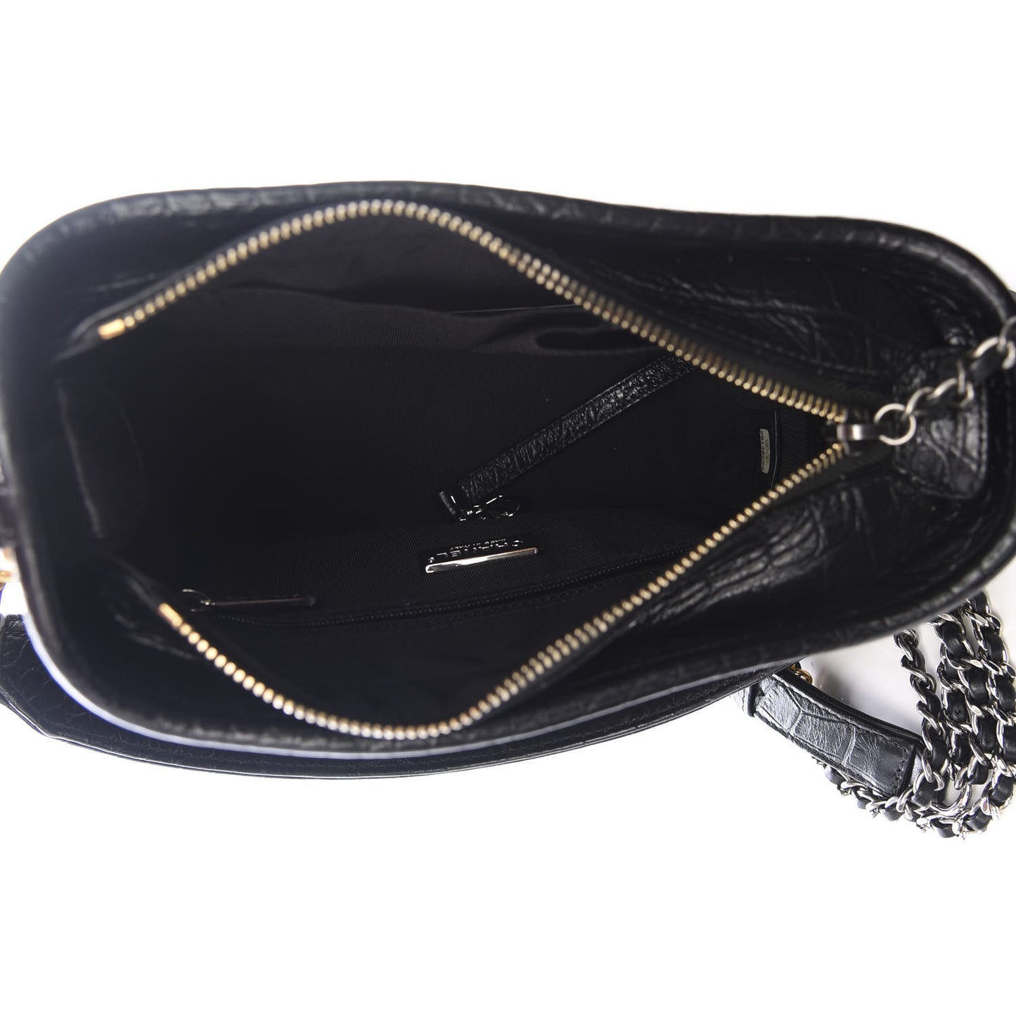 Calfskin Crocodile Embossed Small Gabrielle Cocodile Hobo Black