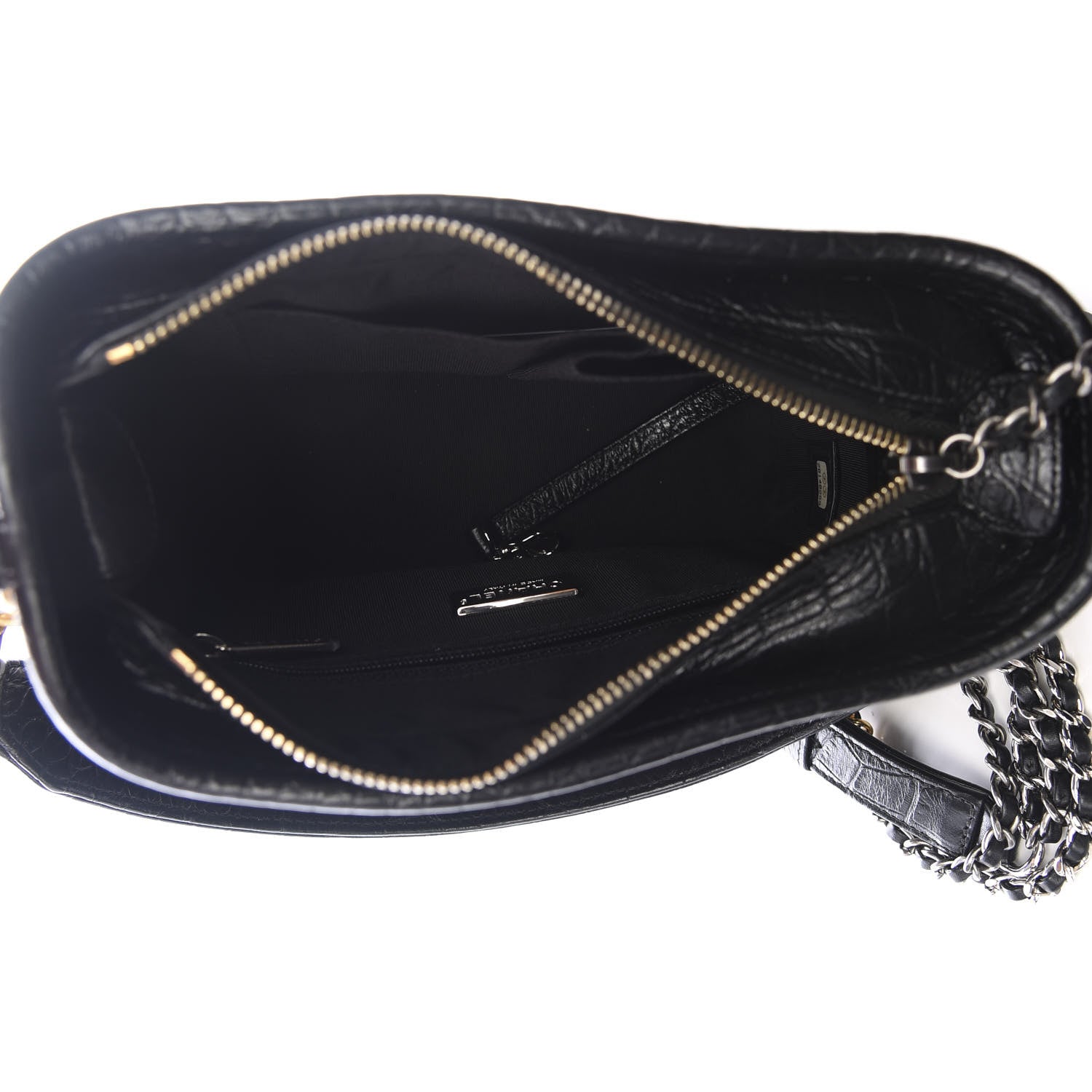 Chanel Calfskin Crocodile Embossed Small Gabrielle Cocodile Hobo Black 6 of 11