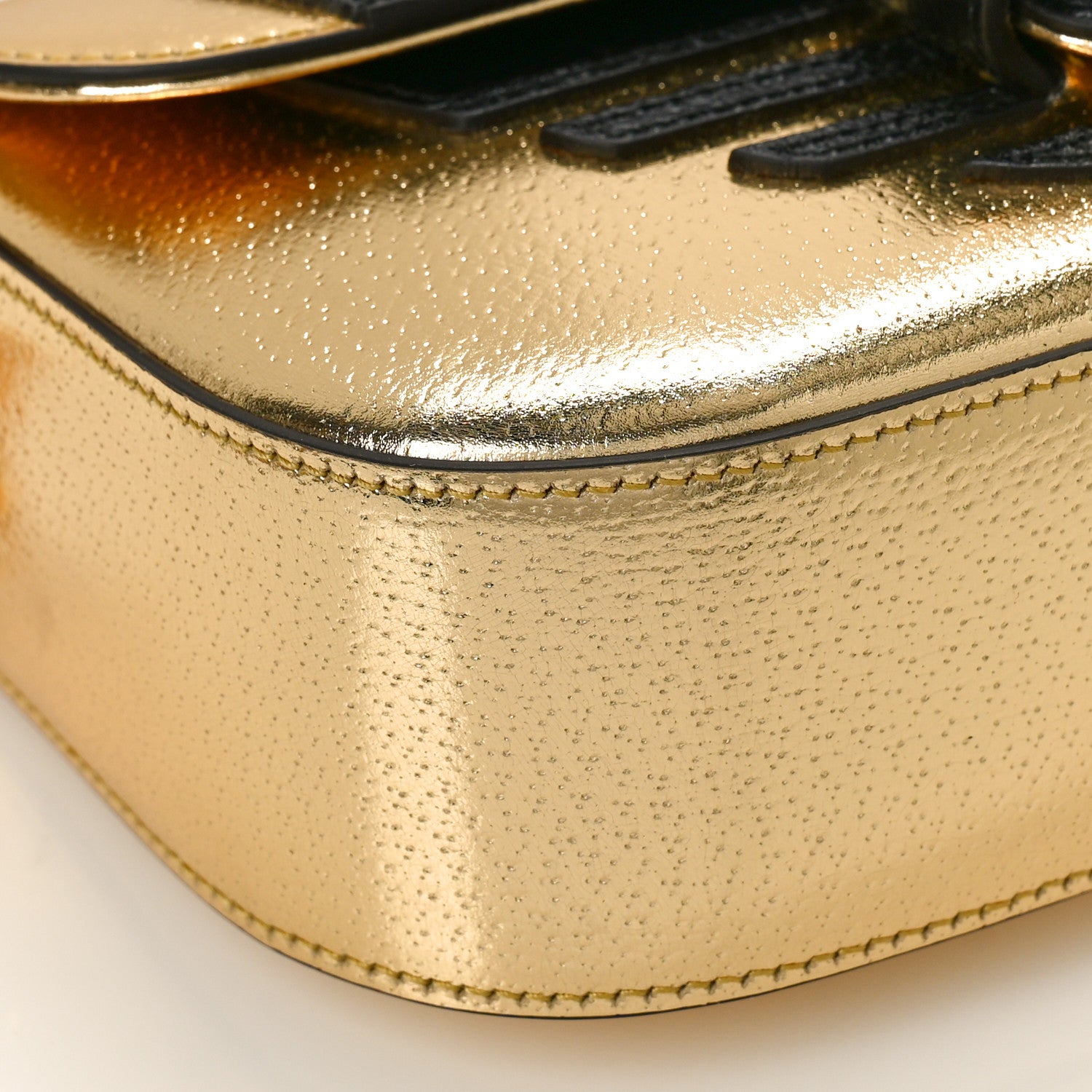 Gucci X ADIDAS Textured Dollar Calfskin Web Trefoil Horsebit 1955 Shoulder Bag King Gold Black 8 of 9