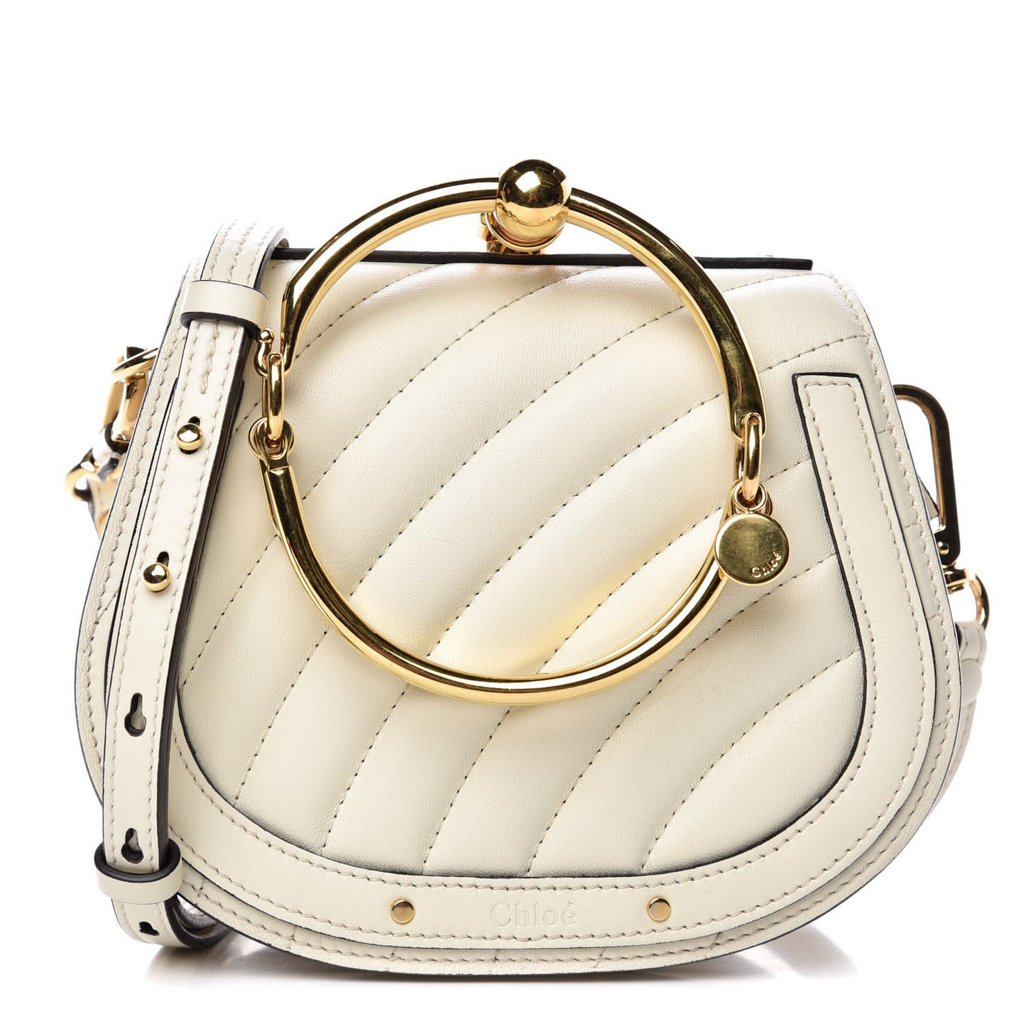 Calfskin Suede Quilted Small Nile Bracelet Bag Natural White