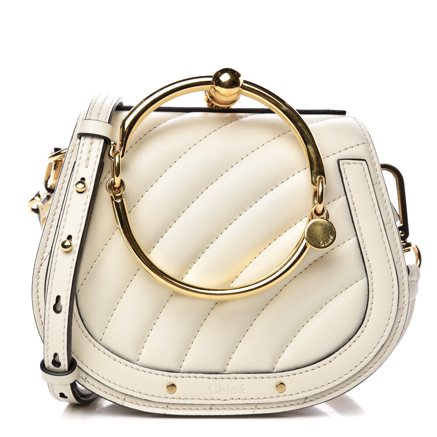 Chloe Calfskin Suede Quilted Small Nile Bracelet Bag Natural White 1 of 8