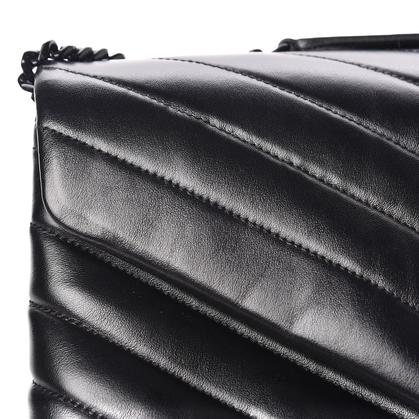 Calfskin Y Quilted Monogram Medium Loulou Chain Satchel Black