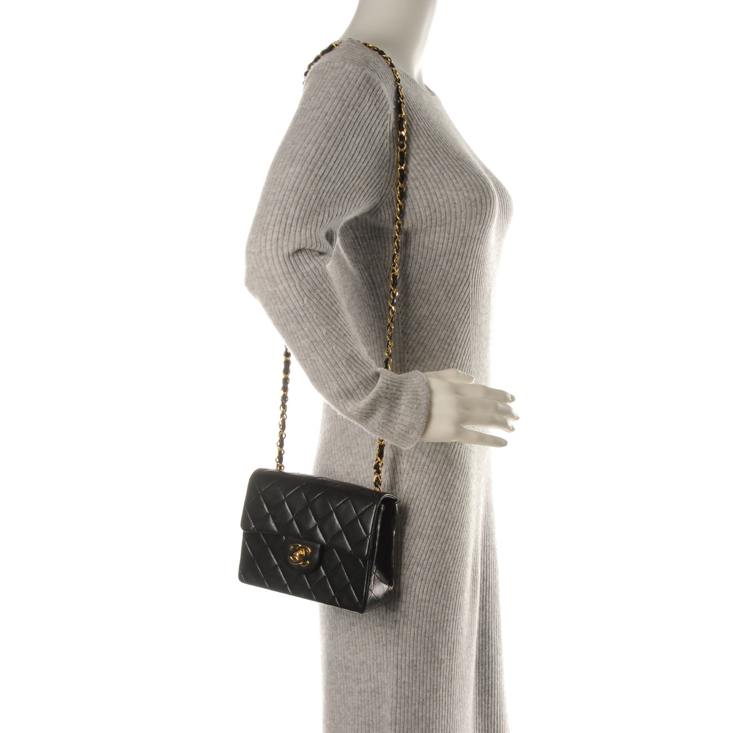 Lambskin Quilted Mini Square Flap Black