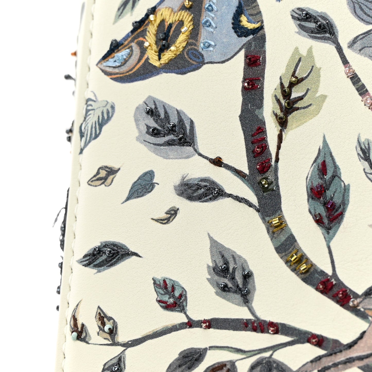 Calfskin Embroidered Medium Lady Dior White Multicolor