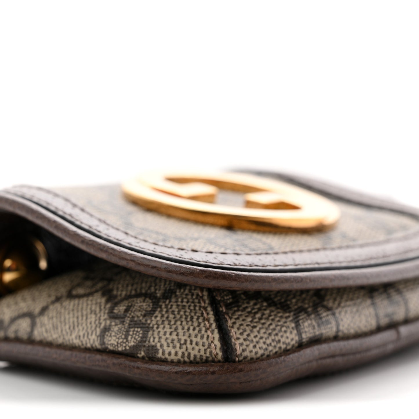 GG Supreme Monogram Textured Dollar Calfskin Blondie Card Case Wallet with Strap Beige Ebony New Acero