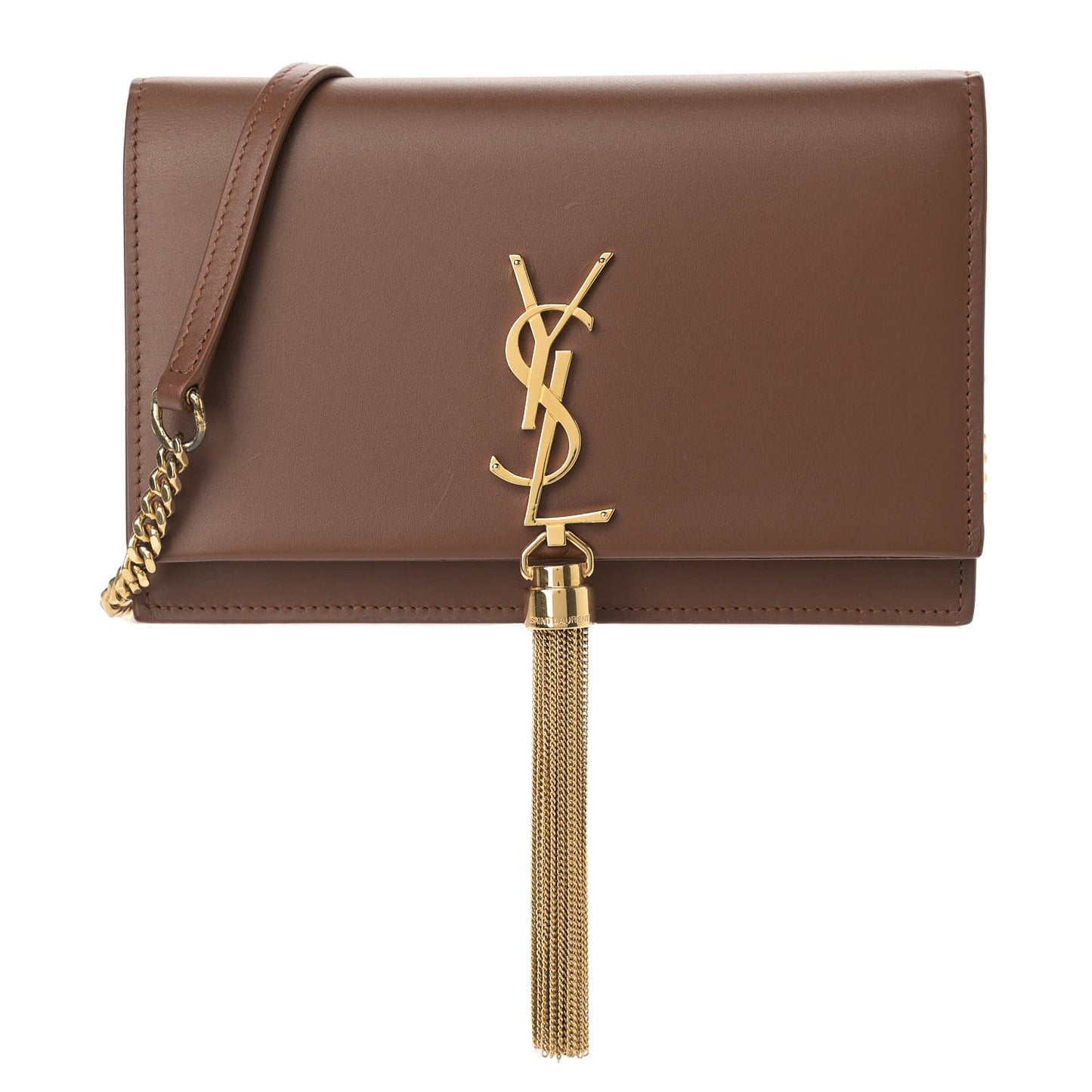 Smooth Calfskin Classic Monogram Kate Tassel Chain Wallet Brown