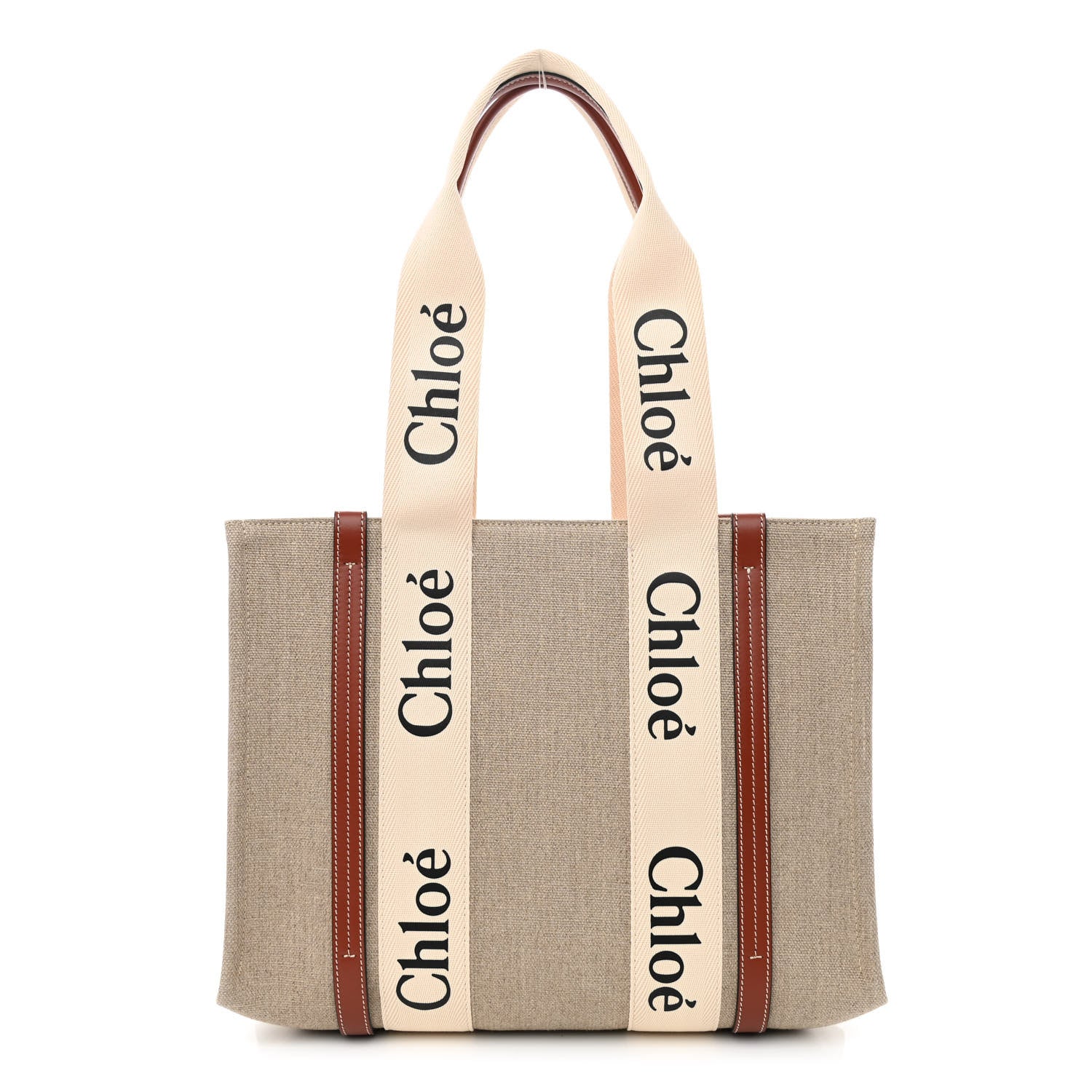 Chloe Cotton Calfskin Medium Woody Ribbon Tote White Brown 1 of 10
