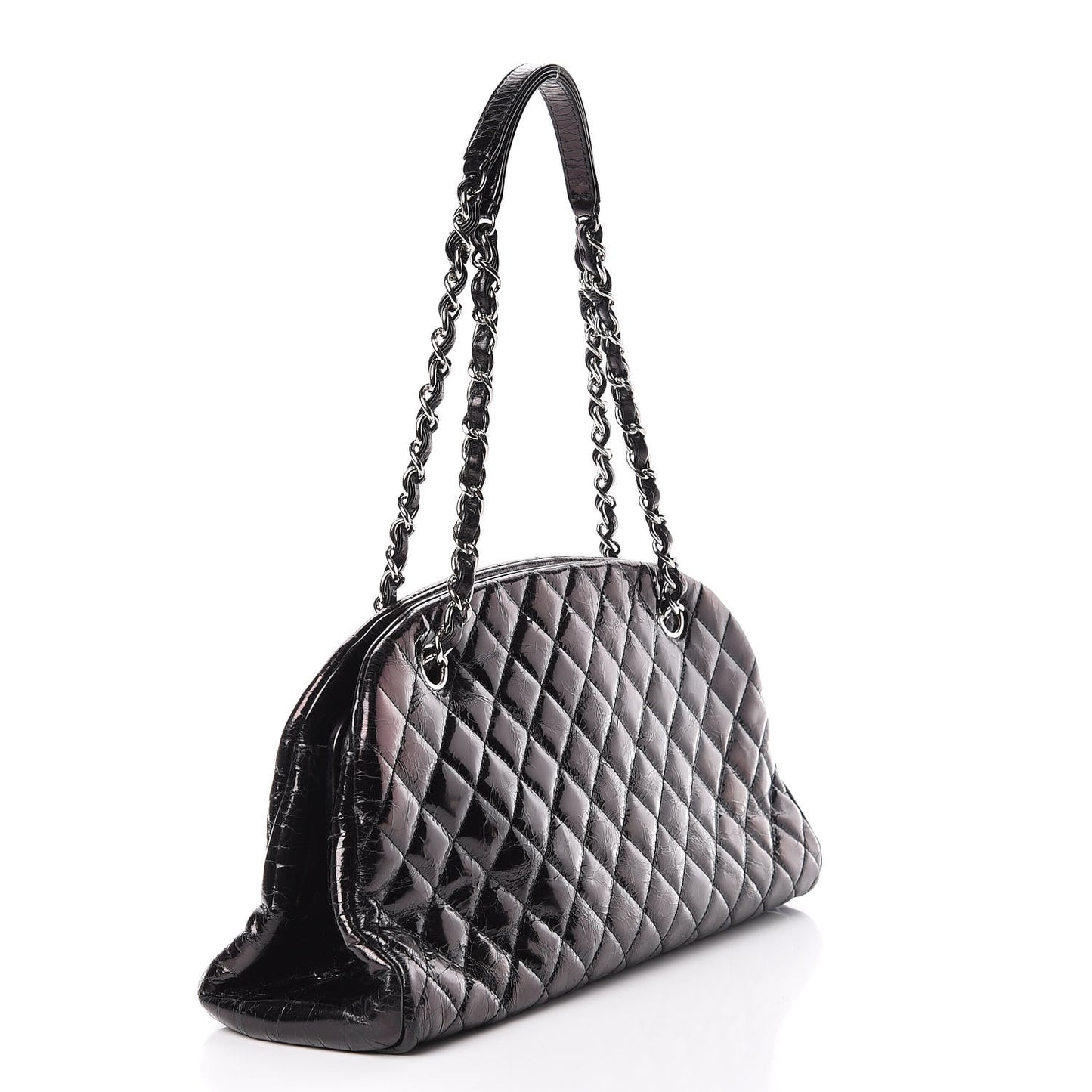 Glazed Calfskin Quilted Medium Just Mademoiselle Black