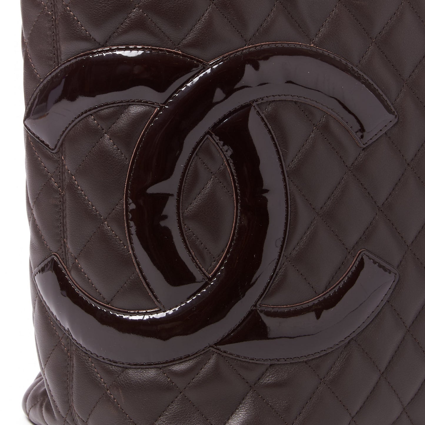 Calfskin Quilted Large Cambon Tote Brown