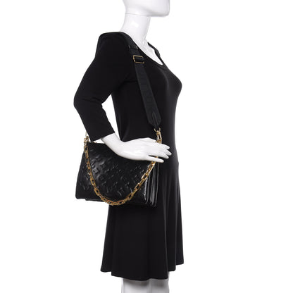 Louis Vuitton Lambskin Embossed Monogram Coussin PM Black 2 of 11