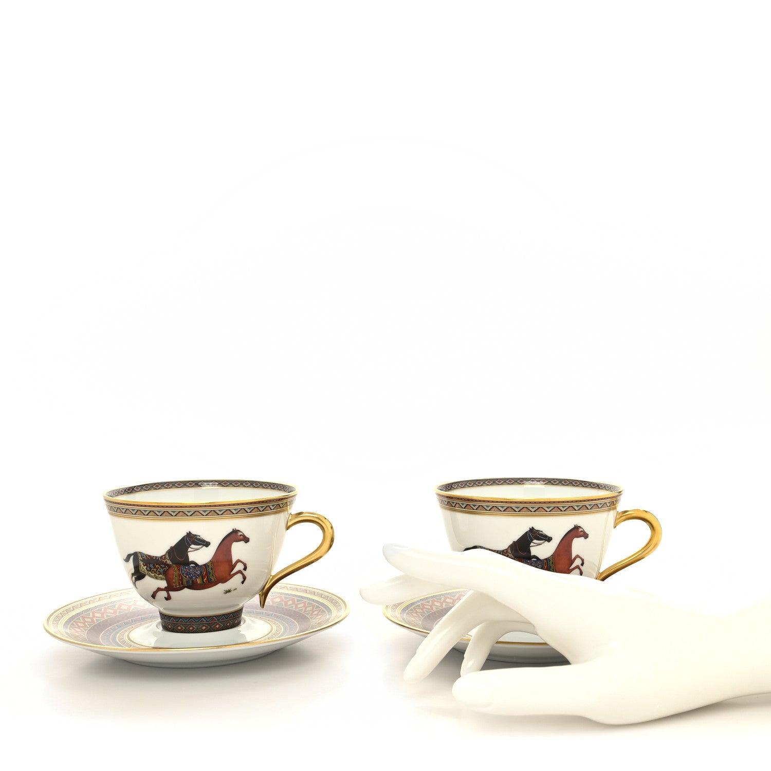 Hermes Porcelain Cheval d'Orient Tea Cup and Saucer Set of 2 2 of 11