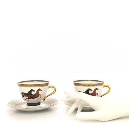 Hermes Porcelain Cheval d'Orient Tea Cup and Saucer Set of 2 2 of 11