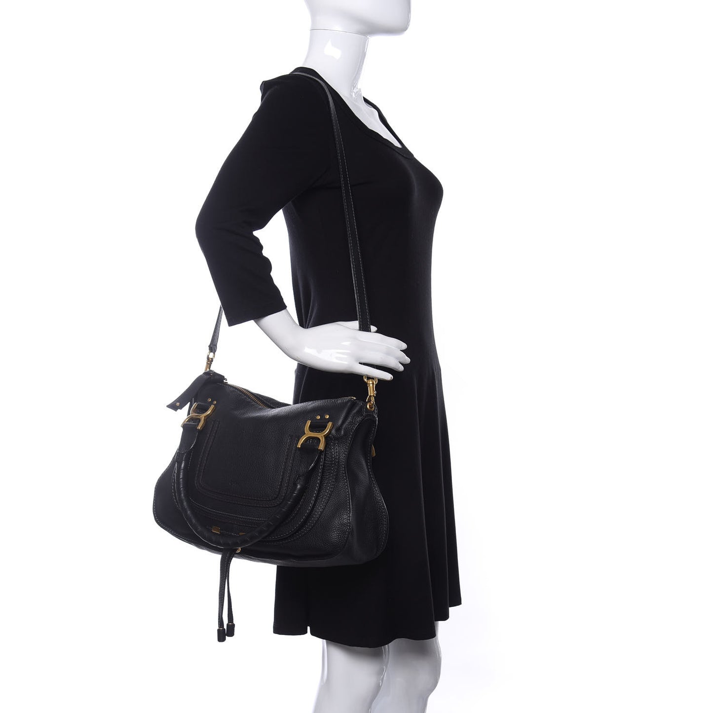Calfskin Medium Marcie Satchel Black