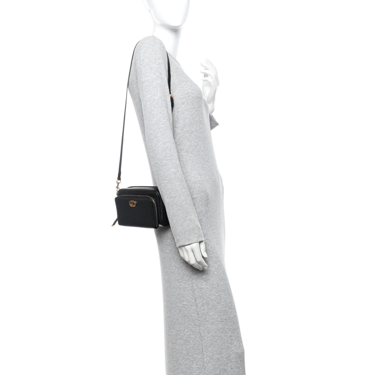 Christian Dior Grained Calfskin Caro Double Pouch Black 2 of 9