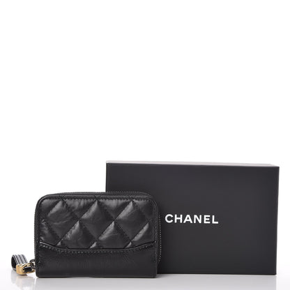 Chanel Aged Calfskin Quilted Gabrielle Zip Around Coin Purse Wallet Black 8 of 8