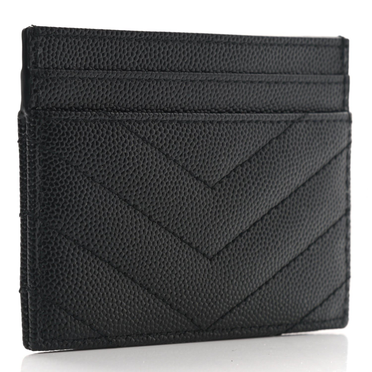 Saint Laurent Grain De Poudre Matelasse Chevron Monogram Credit Card Case Black 3 of 8