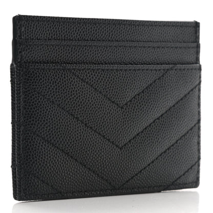 Saint Laurent Grain De Poudre Matelasse Chevron Monogram Credit Card Case Black 3 of 8