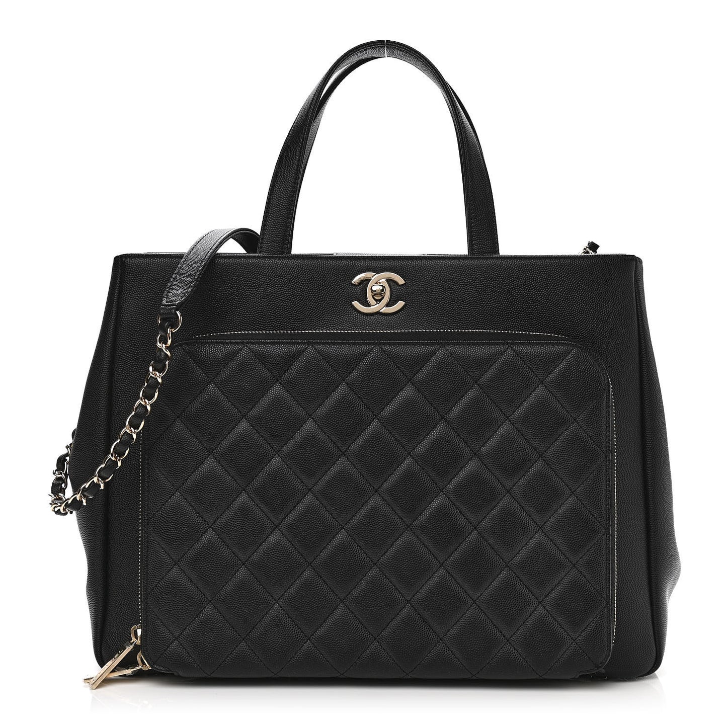 Caviar Quilted Large Business Affinity Shopping Bag Black