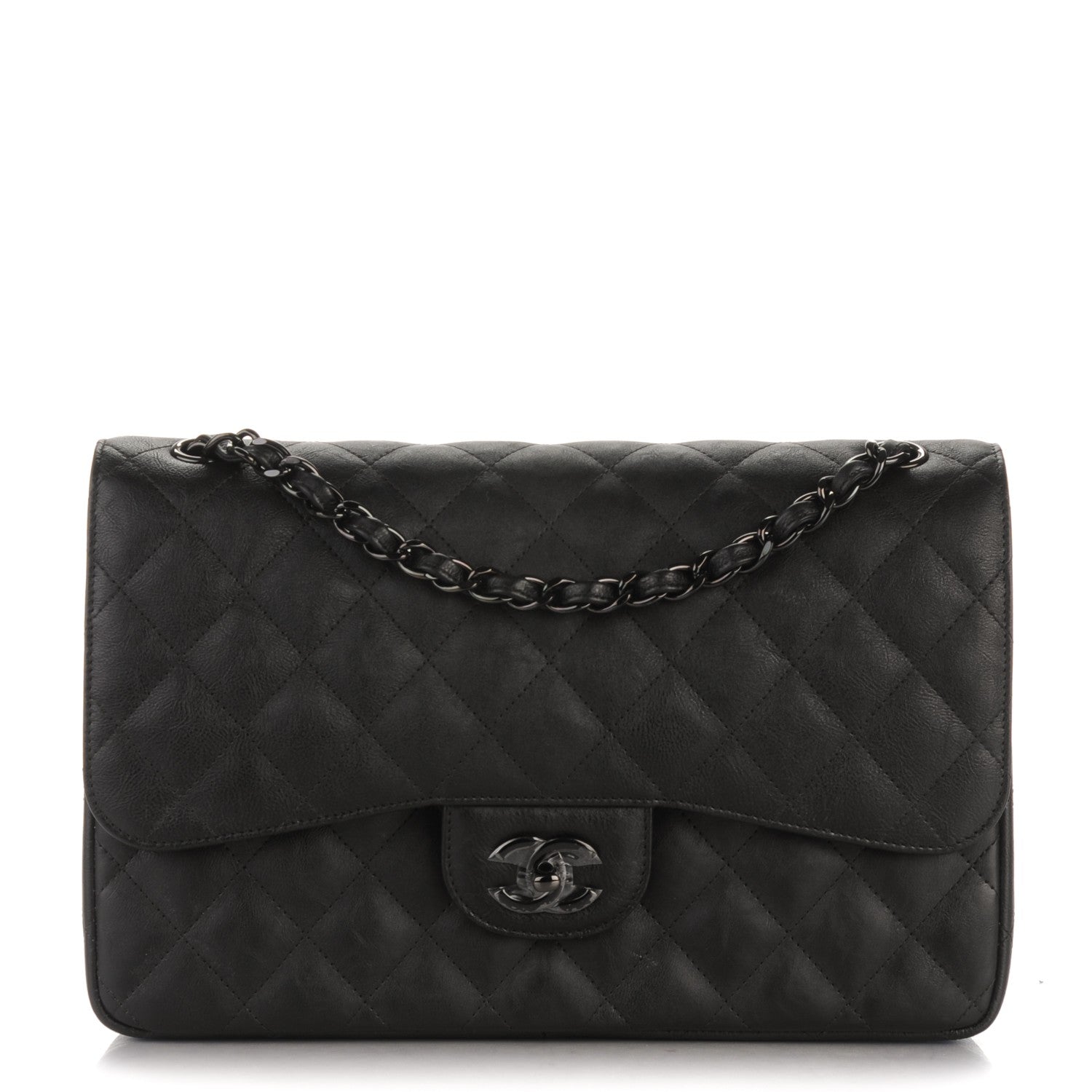 Chanel Crumpled Calfskin Quilted Jumbo Double Flap So Black 1 of 8