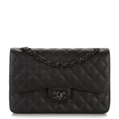 Chanel Crumpled Calfskin Quilted Jumbo Double Flap So Black 1 of 8