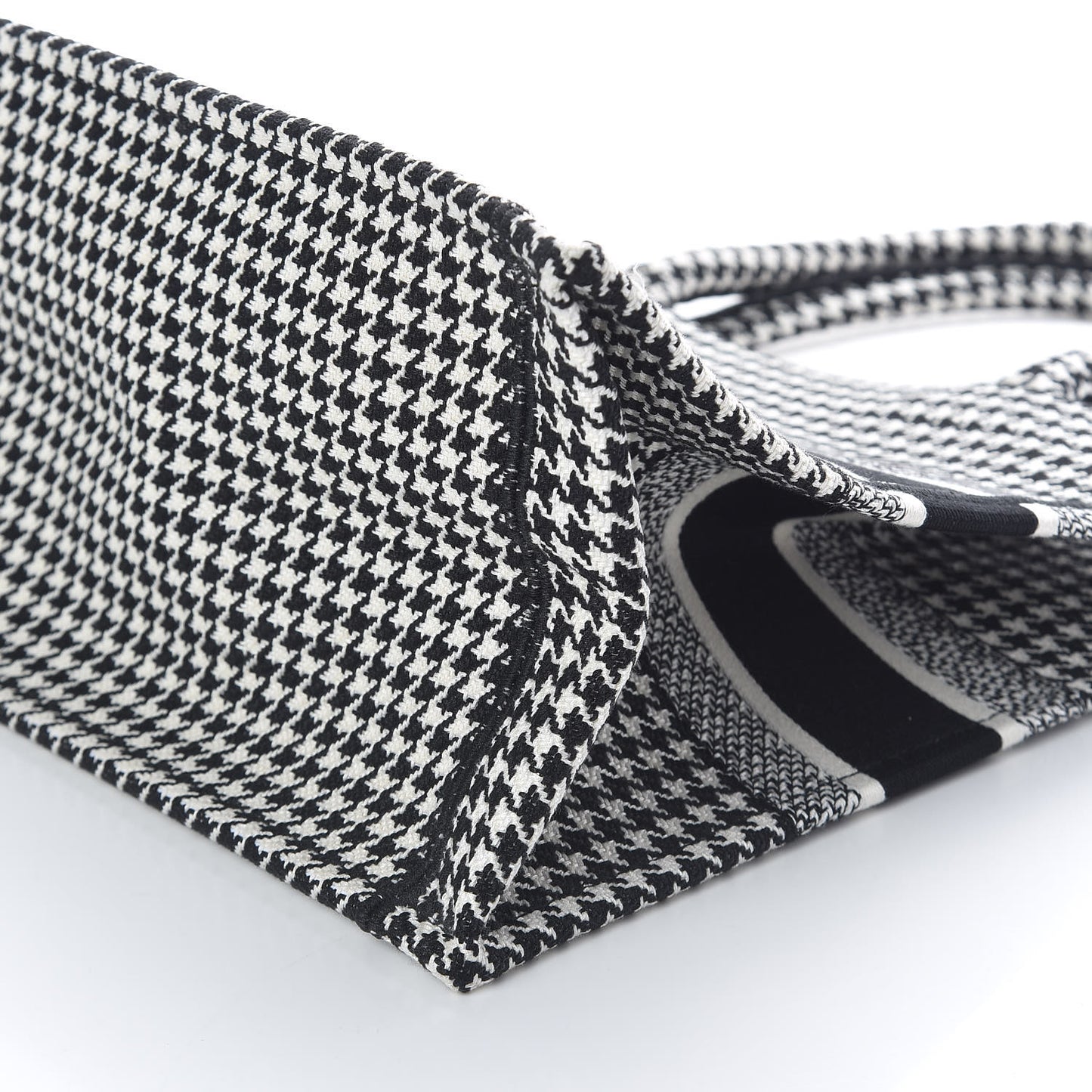 Canvas Houndstooth Embroidered Medium Book Tote Black White