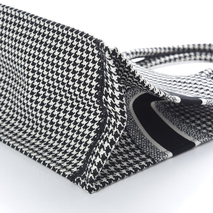 Christian Dior Canvas Houndstooth Embroidered Medium Book Tote Black White 9 of 10