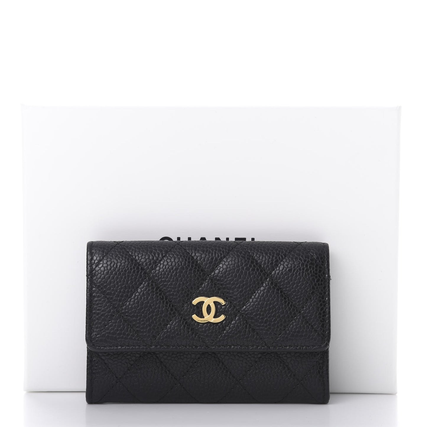 Caviar Quilted Flap Card Holder Black