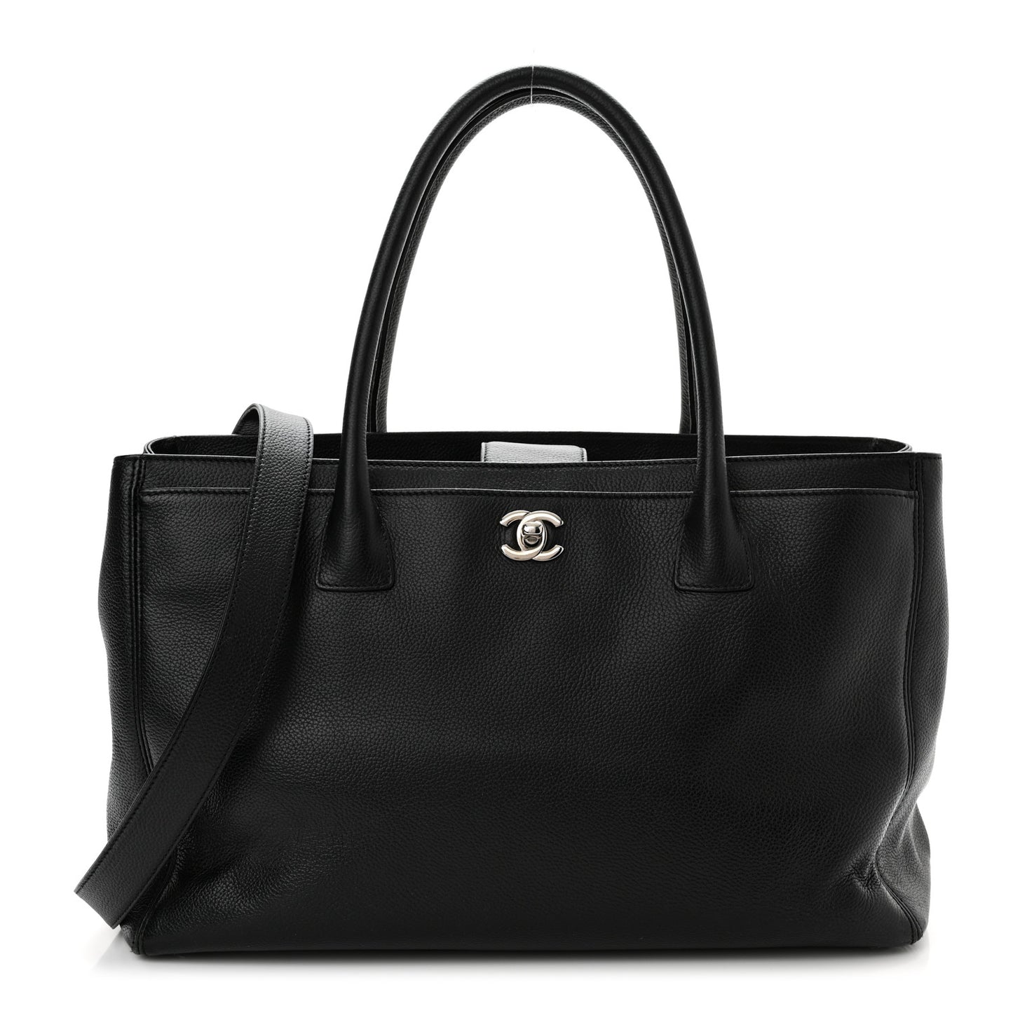 Calfskin Cerf Executive Shopper Tote Black